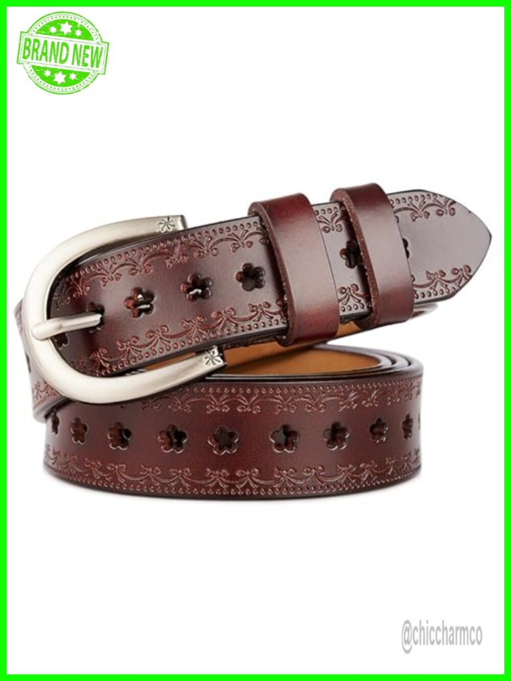 Women Leather Belt for Jeans Pants Hollow Flower Adjustable Waist